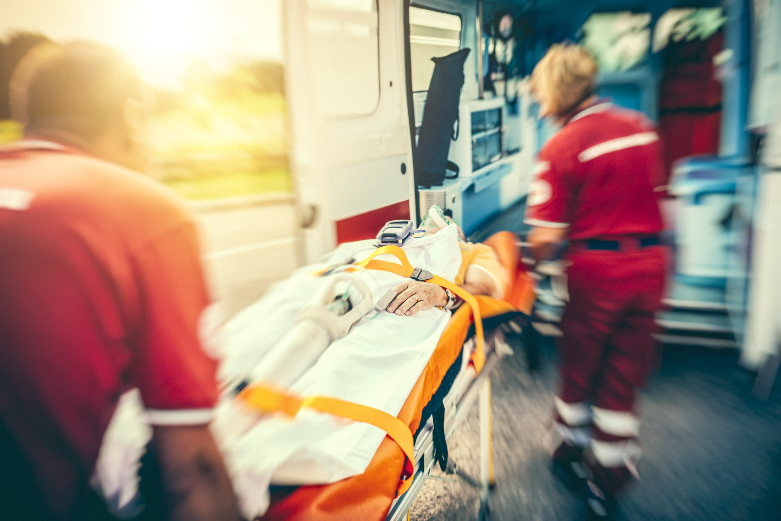 Rescue team providing first aid